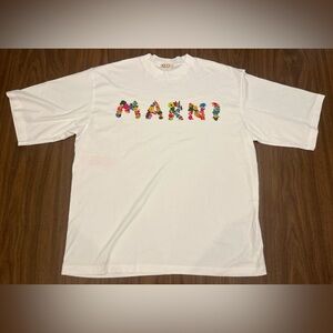 Marni Luxury Designer Floral Logo Tee White Size 54 XXL Made in Portugal